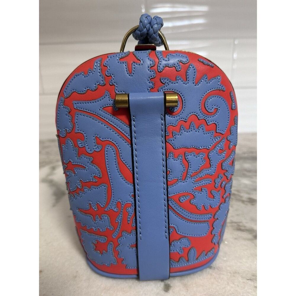 Tory Burch Blue Red Leather Dome Clutch Mini Handbag